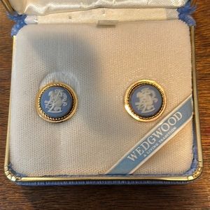 Antique Wedgwood gold plate earrings with angel cameo